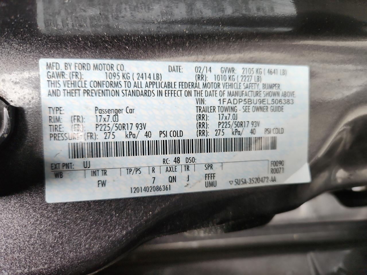 2014 Ford C-Max Sel VIN: 1FADP5BU9EL506383 Lot: 70542925