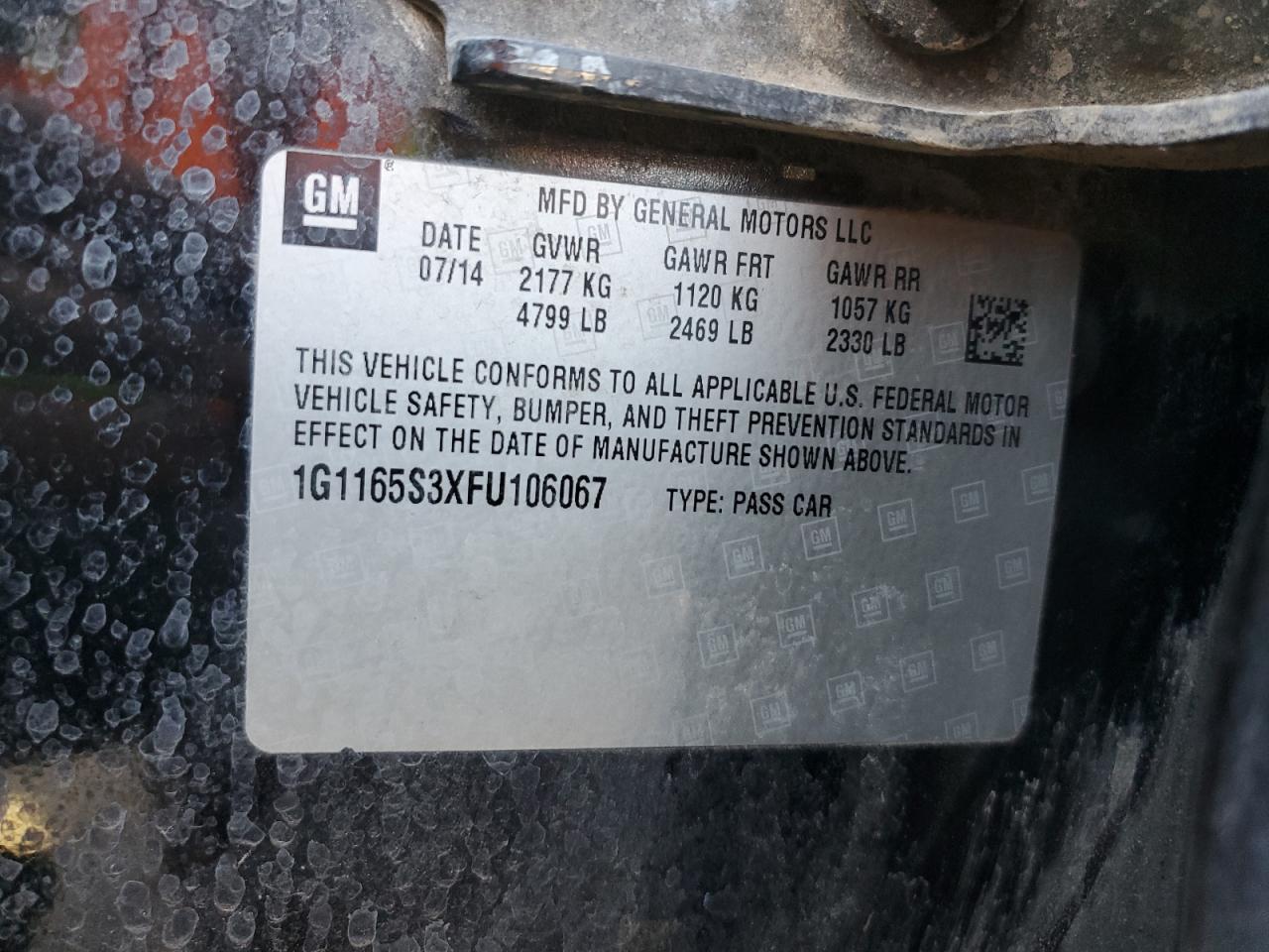 2015 Chevrolet Impala Ltz VIN: 1G1165S3XFU106067 Lot: 70307485