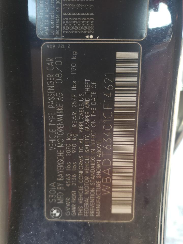 2001 BMW 530 I Automatic VIN: WBADT63401CF14621 Lot: 69440725