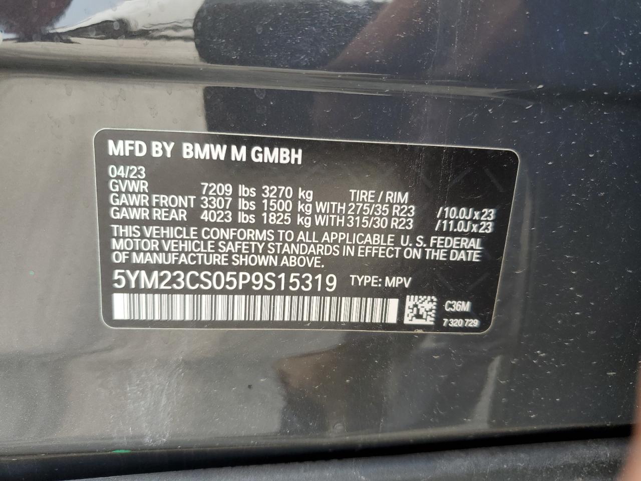 2023 BMW Xm VIN: 5YM23CS05P9S15319 Lot: 67585525