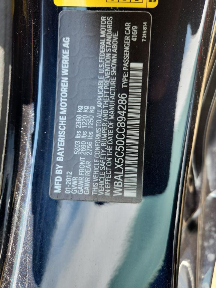 2012 BMW 650 Xi VIN: WBALX5C50CC894286 Lot: 68752505