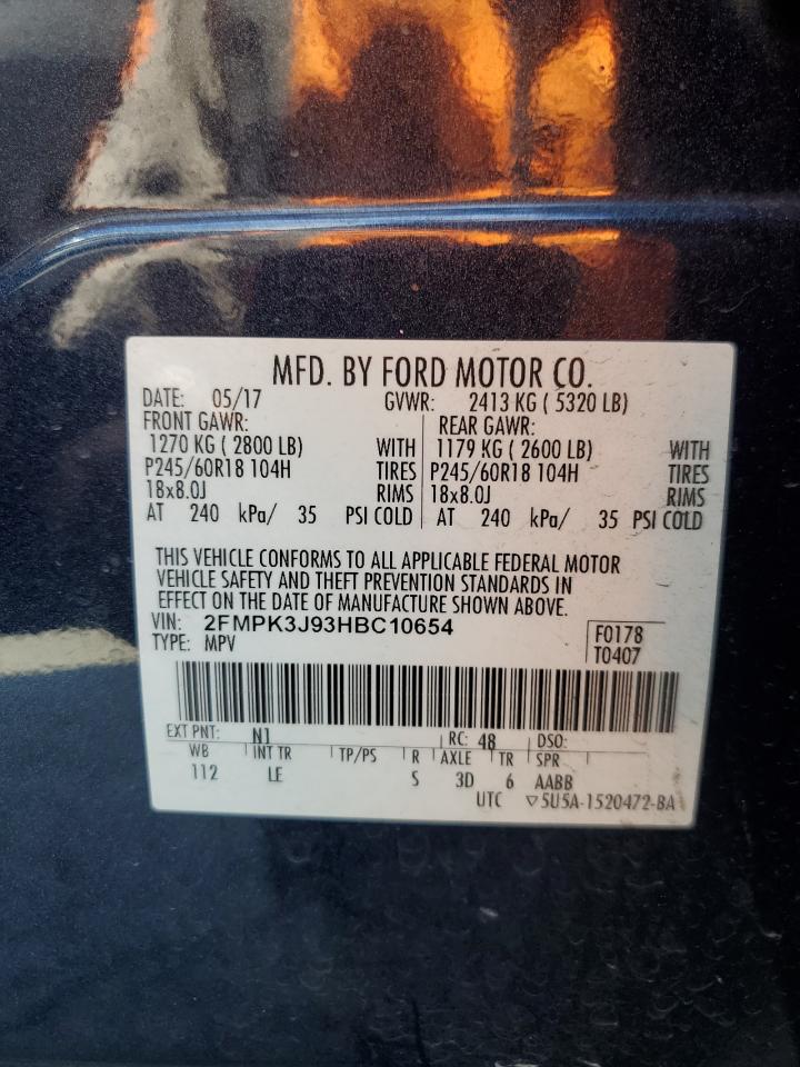 2017 Ford Edge Sel VIN: 2FMPK3J93HBC10654 Lot: 69866745