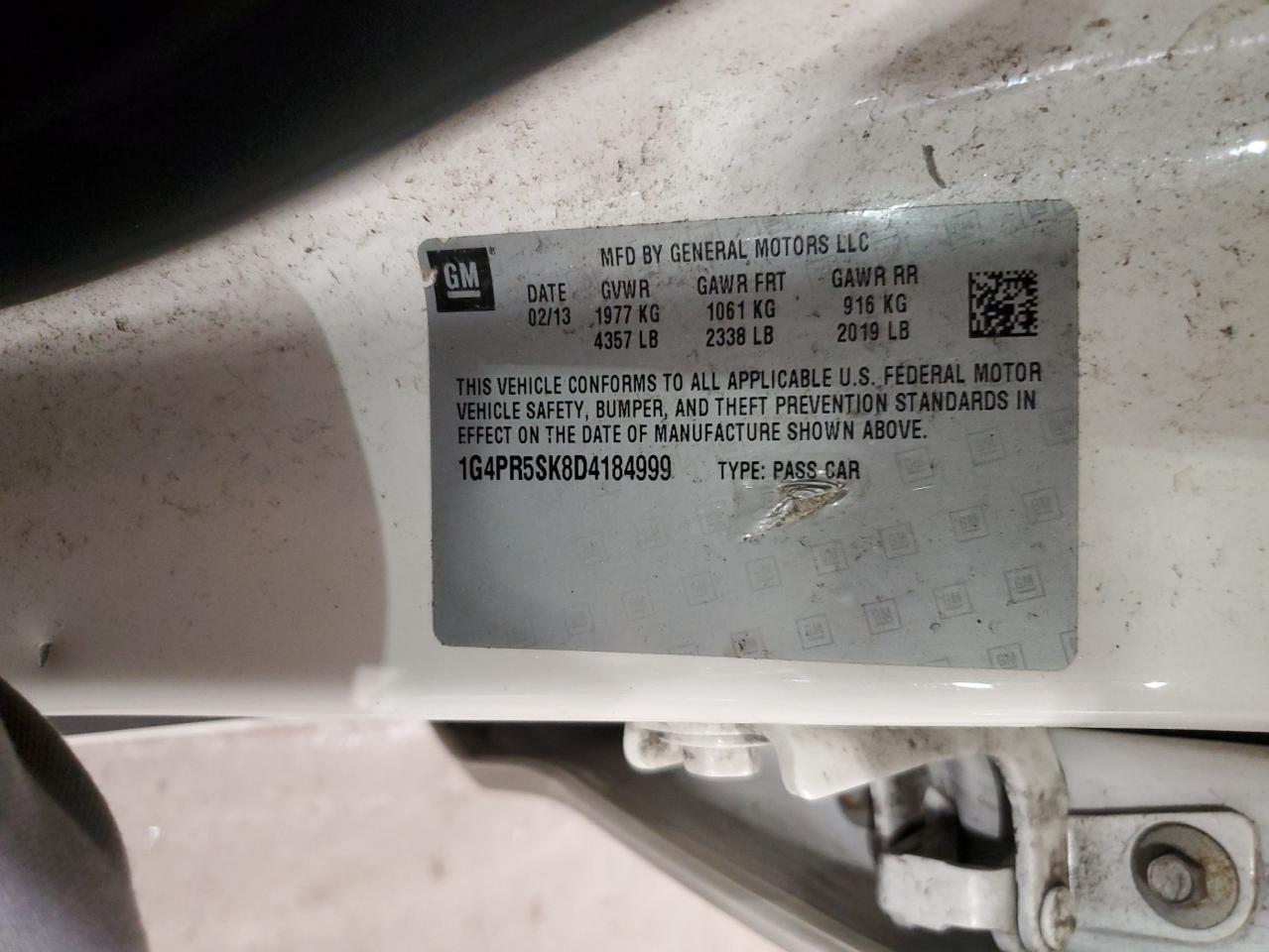 2013 Buick Verano Convenience VIN: 1G4PR5SK8D4184999 Lot: 69013125