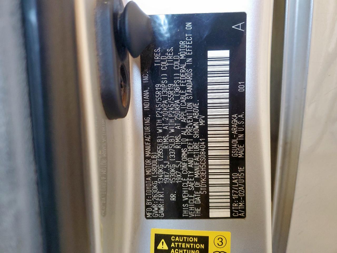 2012 Toyota Highlander Limited VIN: 5TDYK3EH5CS084041 Lot: 67536885