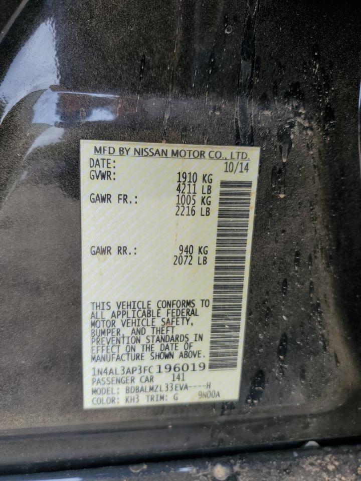 2015 Nissan Altima 2.5 VIN: 1N4AL3AP3FC196019 Lot: 70483905