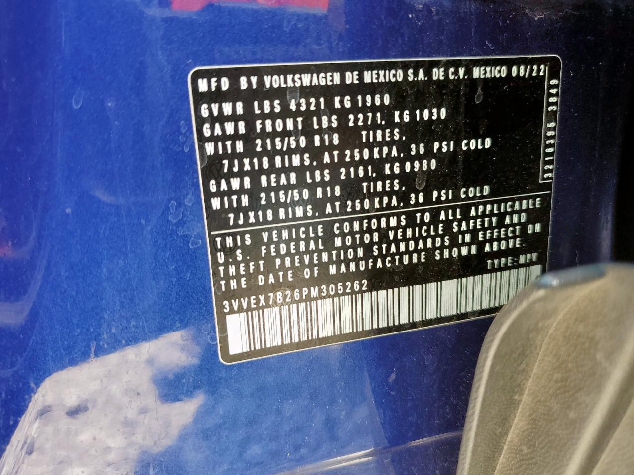 2023 Volkswagen Taos Se VIN: 3VVEX7B26PM305262 Lot: 70922275