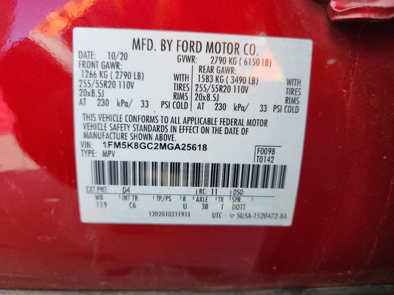 2021 Ford Explorer St VIN: 1FM5K8GC2MGA25618 Lot: 70012685