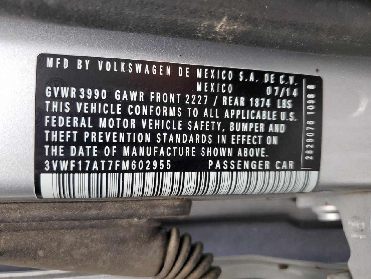 2015 Volkswagen Beetle 1.8T VIN: 3VWF17AT7FM602955 Lot: 69189885