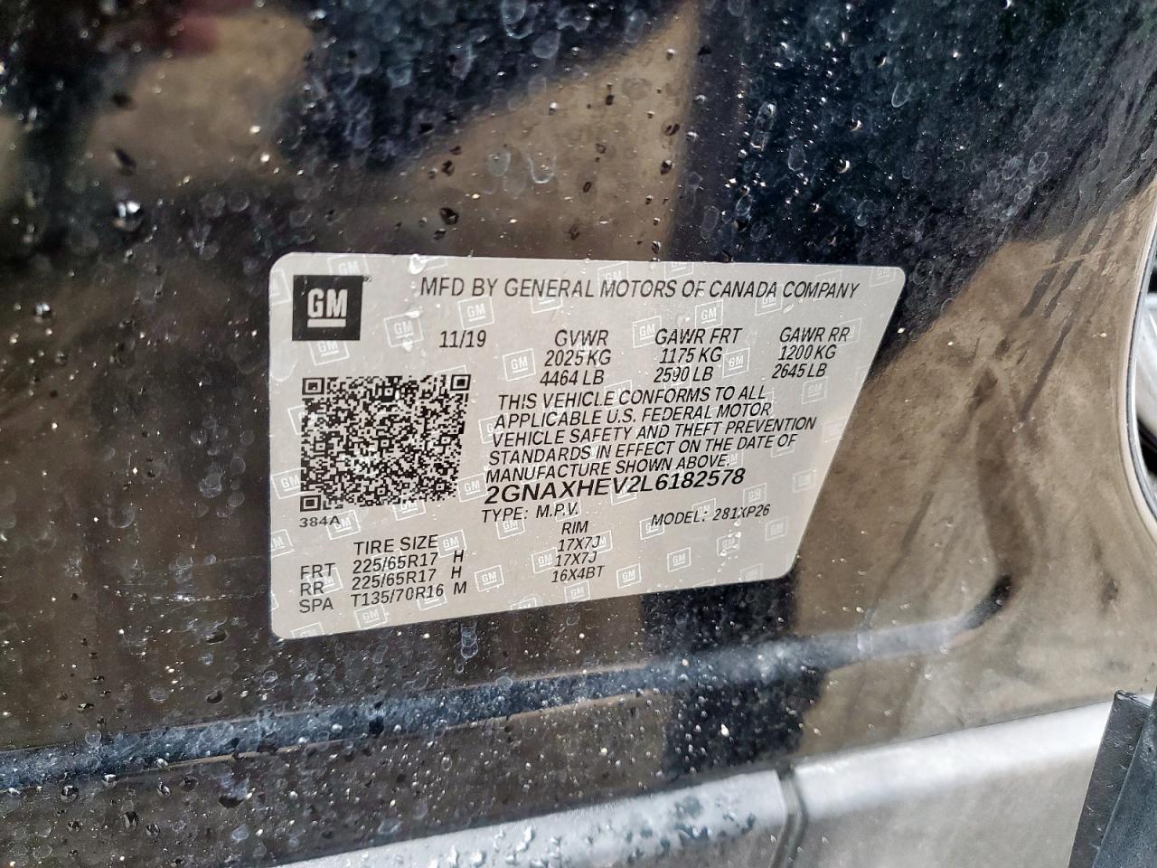 2020 Chevrolet Equinox Ls VIN: 2GNAXHEV2L6182578 Lot: 69116715