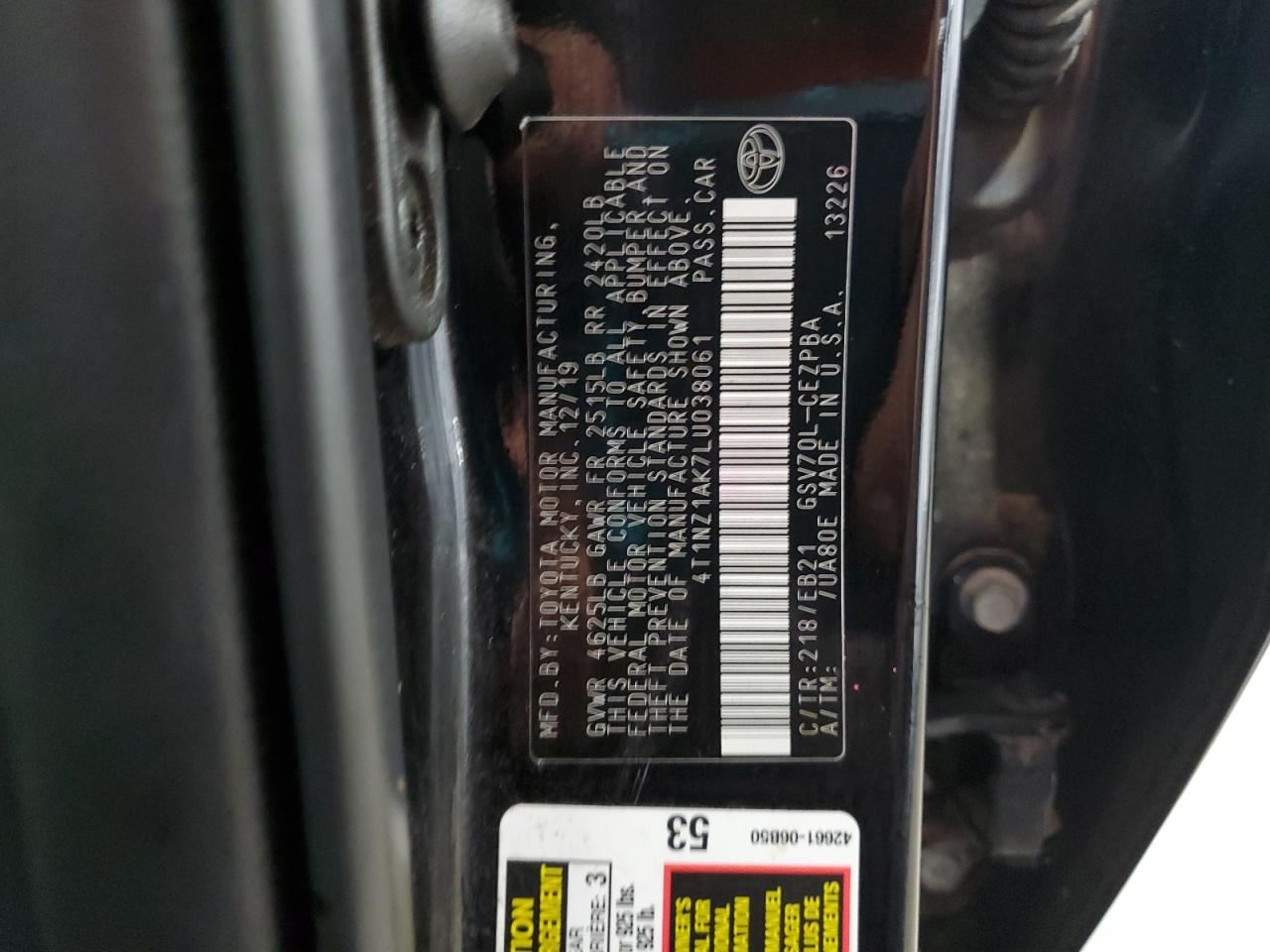 2020 Toyota Camry Trd VIN: 4T1NZ1AK7LU038061 Lot: 70685635