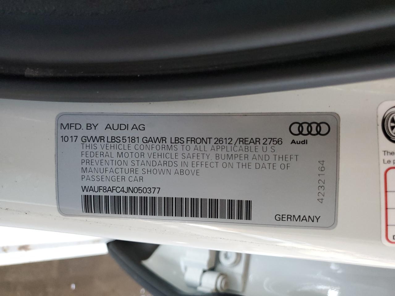 2018 Audi A6 Premium VIN: WAUF8AFC4JN050377 Lot: 68728205