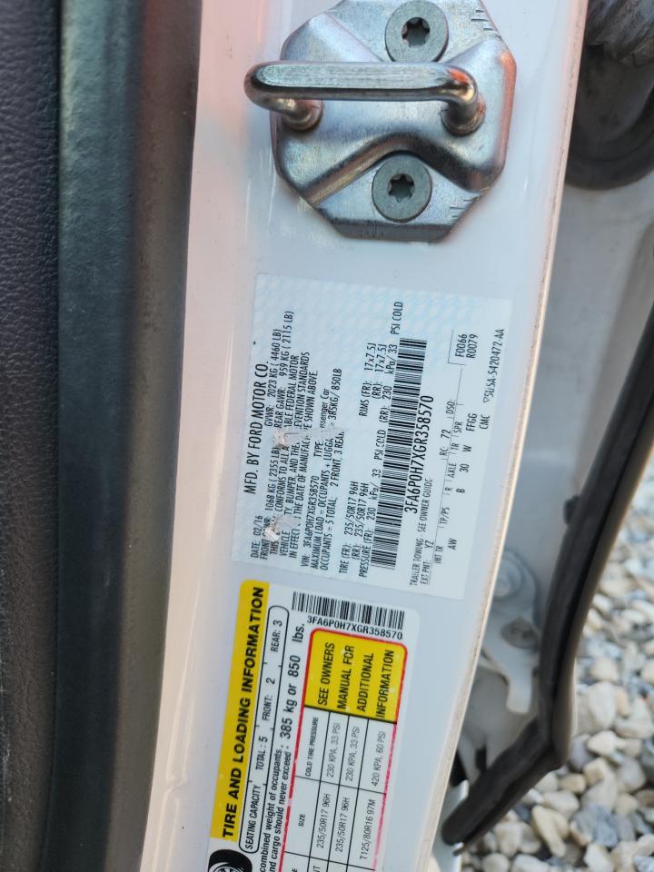 2016 Ford Fusion Se VIN: 3FA6P0H7XGR358570 Lot: 70848545