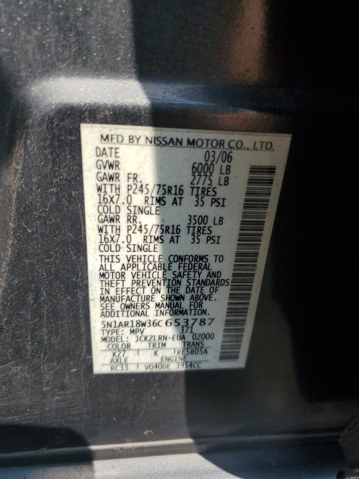 2006 Nissan Pathfinder Le VIN: 5N1AR18W36C653787 Lot: 67450435