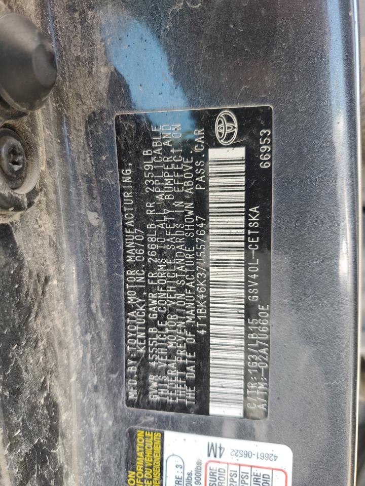 2007 Toyota Camry Le VIN: 4T1BK46K37U557647 Lot: 71042655