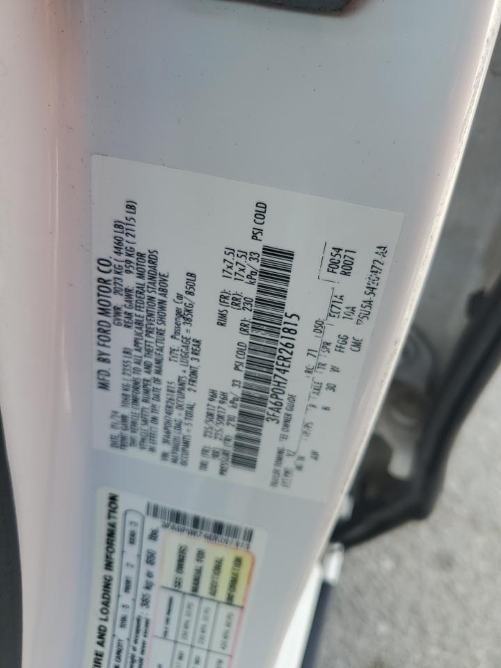 2014 Ford Fusion Se VIN: 3FA6P0H74ER261815 Lot: 70883635