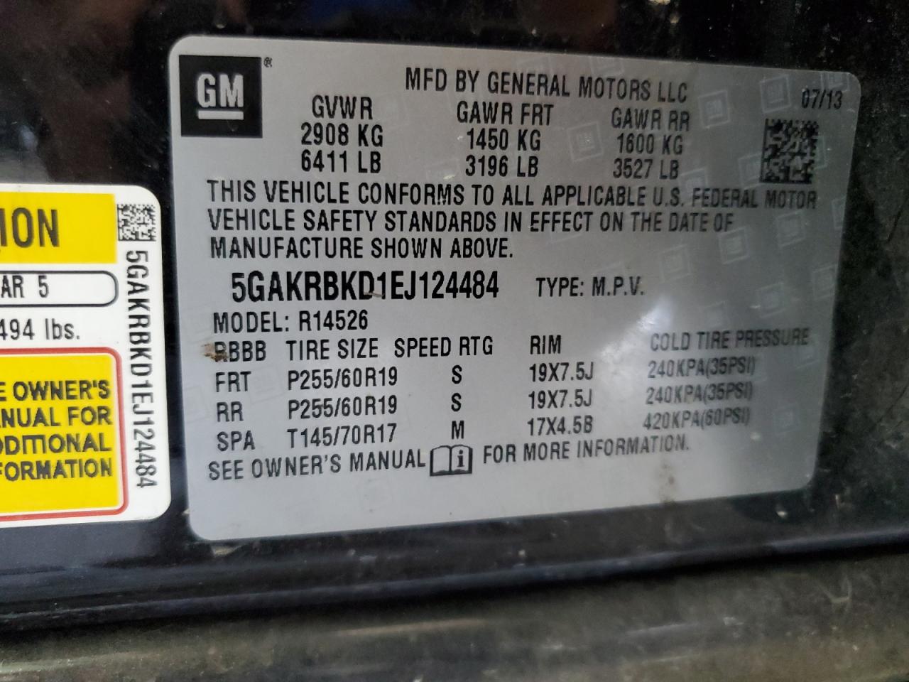 2014 Buick Enclave VIN: 5GAKRBKD1EJ124484 Lot: 69007025