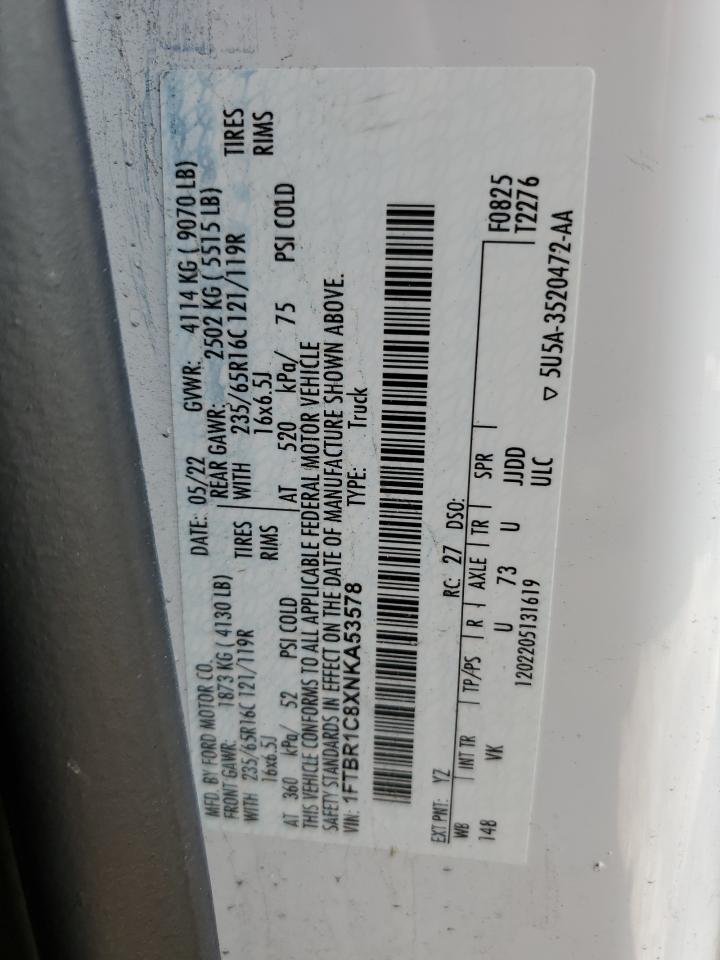 2022 Ford Transit T-250 VIN: 1FTBR1C8XNKA53578 Lot: 69373655