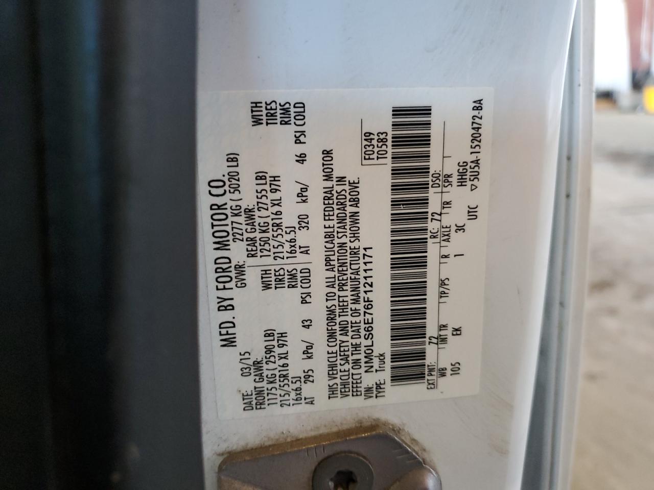 2015 Ford Transit Connect Xl VIN: NM0LS6E76F1211171 Lot: 68191795