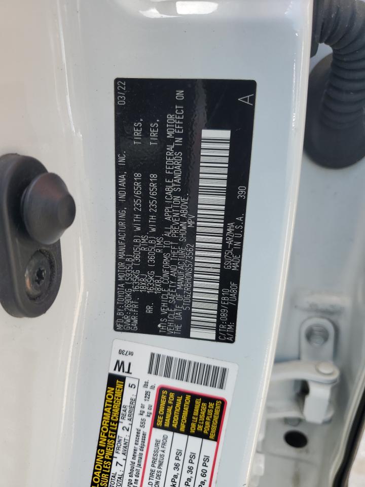 2022 Toyota Highlander Xle VIN: 5TDGZRBH0NS573562 Lot: 70095445