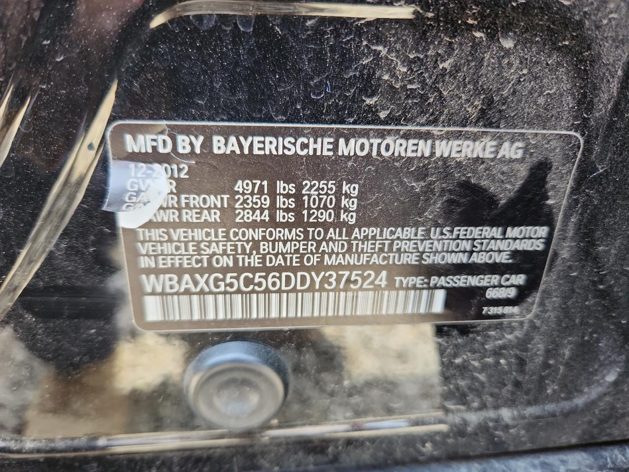2013 BMW 528 I VIN: WBAXG5C56DDY37524 Lot: 70821445