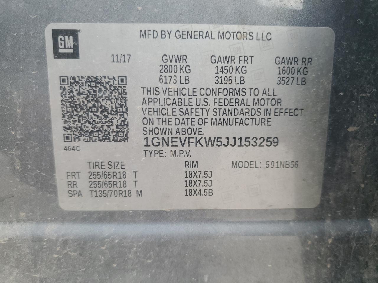 2018 Chevrolet Traverse Ls VIN: 1GNEVFKW5JJ153259 Lot: 68849945