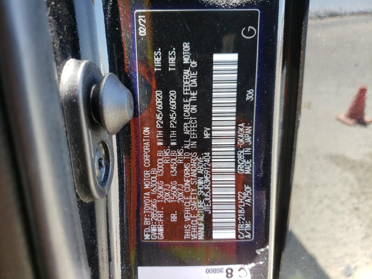 2021 Toyota 4Runner Night Shade VIN: JTEJU5JR3M5912404 Lot: 67248165