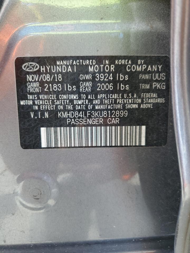 2019 Hyundai Elantra Sel VIN: KMHD84LF3KU812899 Lot: 69649775