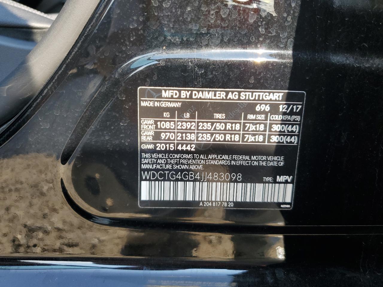 2018 Mercedes-Benz Gla 250 4Matic VIN: WDCTG4GB4JJ483098 Lot: 68853935