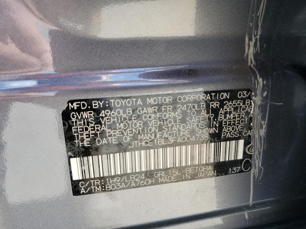 2015 Lexus Gs 350 VIN: JTHCE1BL3FA004735 Lot: 71079905