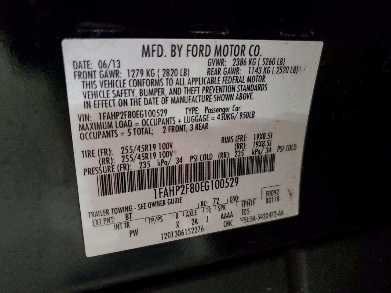 2014 Ford Taurus Limited VIN: 1FAHP2F80EG100529 Lot: 68973015