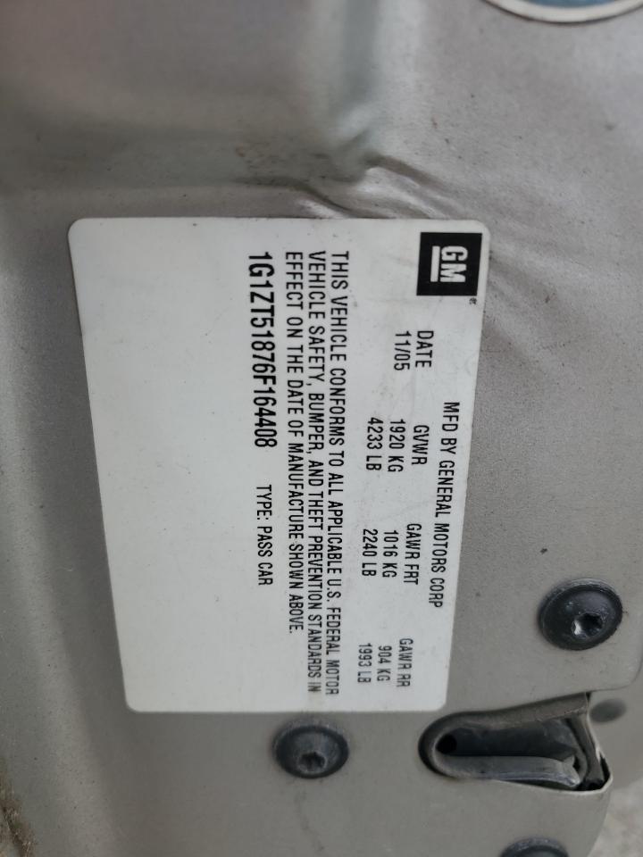 2006 Chevrolet Malibu Lt VIN: 1G1ZT51876F164408 Lot: 69135095