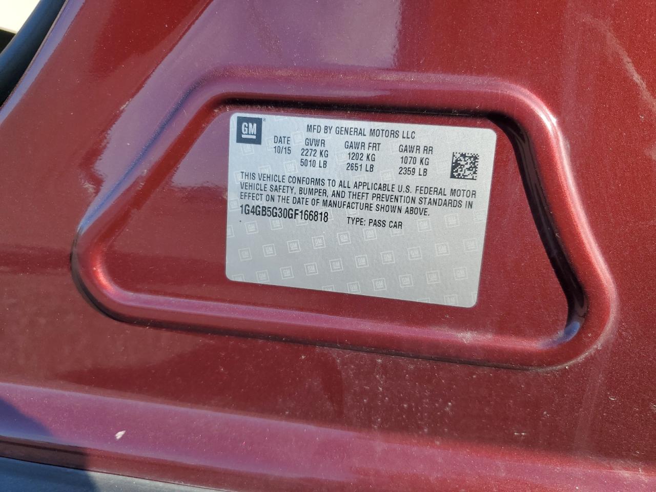 2016 Buick Lacrosse VIN: 1G4GB5G30GF166818 Lot: 69968565