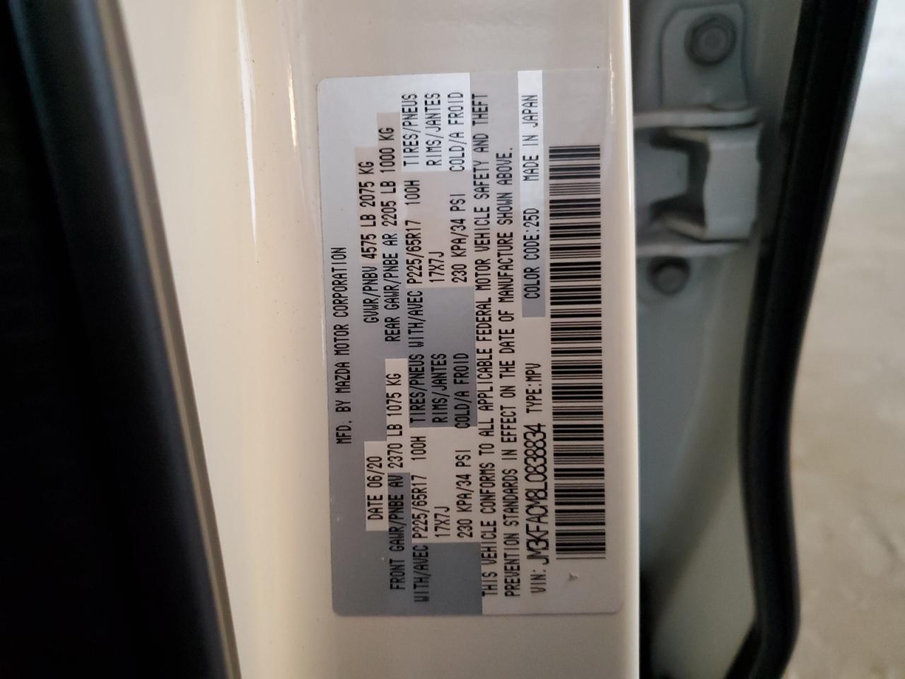 2020 Mazda Cx-5 Touring VIN: JM3KFACM8L0838834 Lot: 70231865