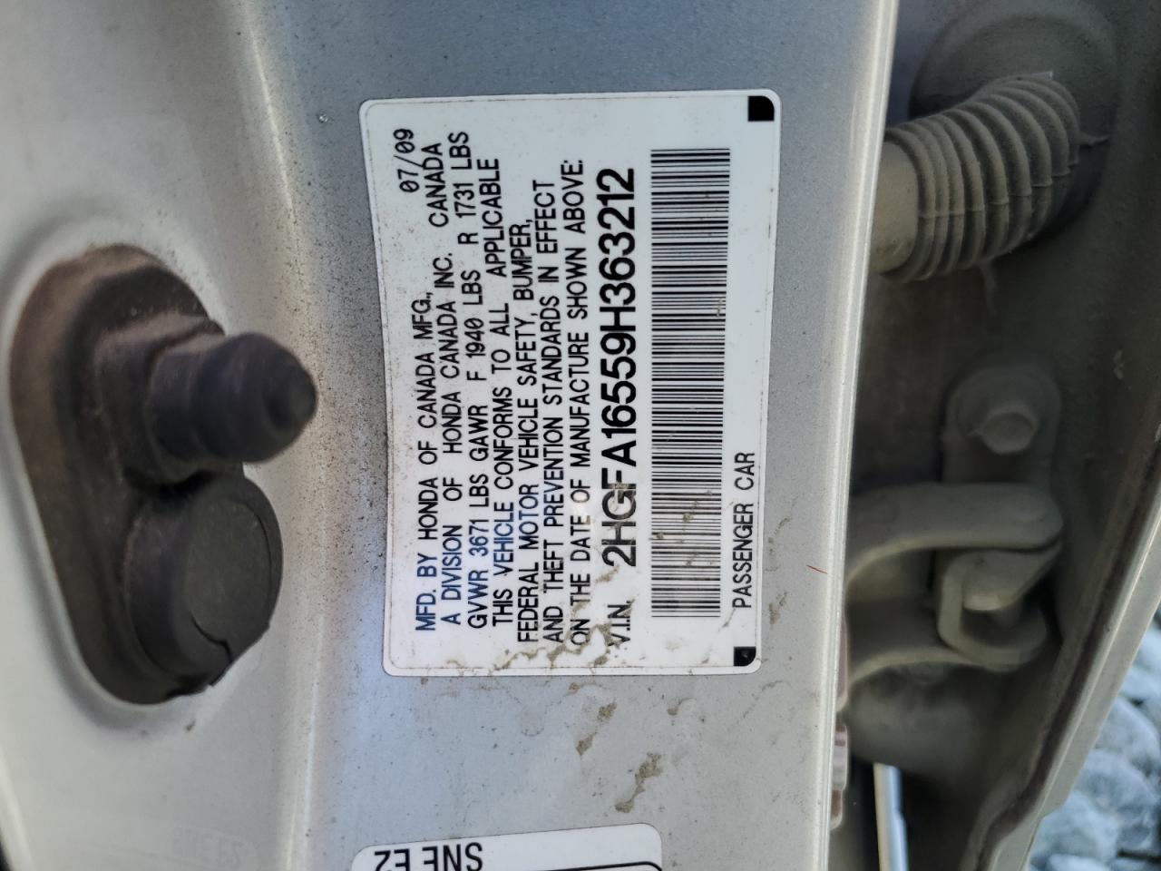 2009 Honda Civic Lx VIN: 2HGFA16559H363212 Lot: 70874525