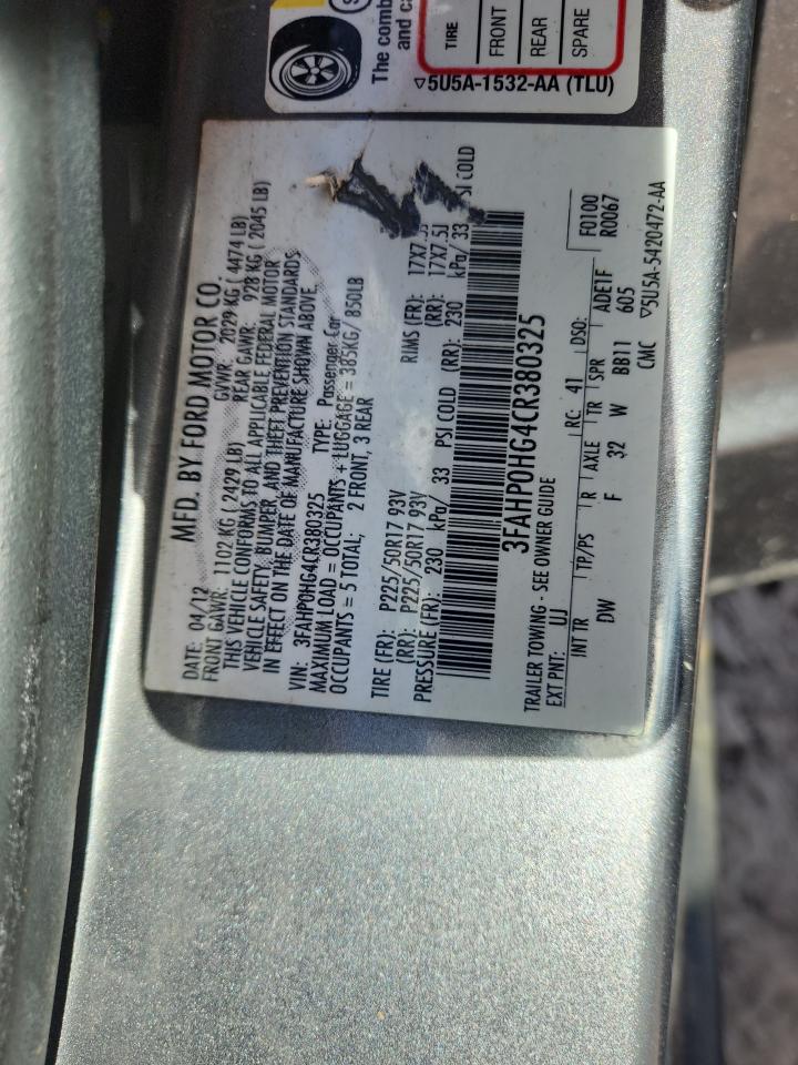 2012 Ford Fusion Se VIN: 3FAHP0HG4CR380325 Lot: 70033005