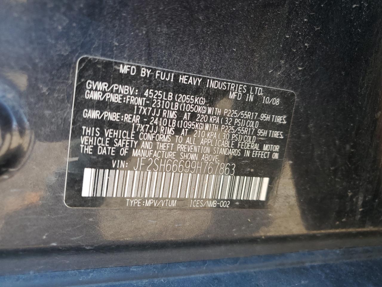 2009 Subaru Forester 2.5Xt Limited VIN: JF2SH66699H767863 Lot: 69499265