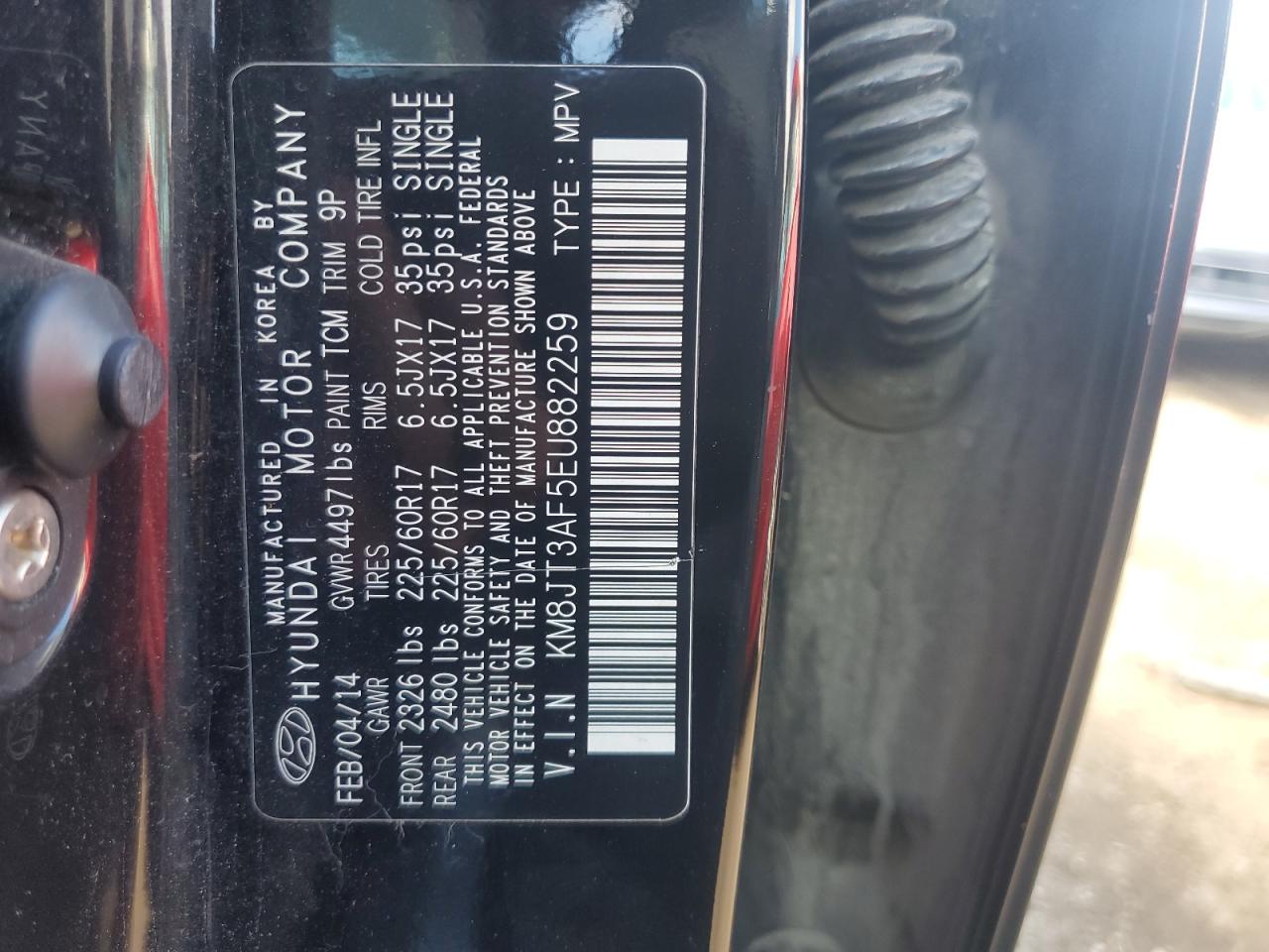 2014 Hyundai Tucson Gls VIN: KM8JT3AF5EU882259 Lot: 69828835