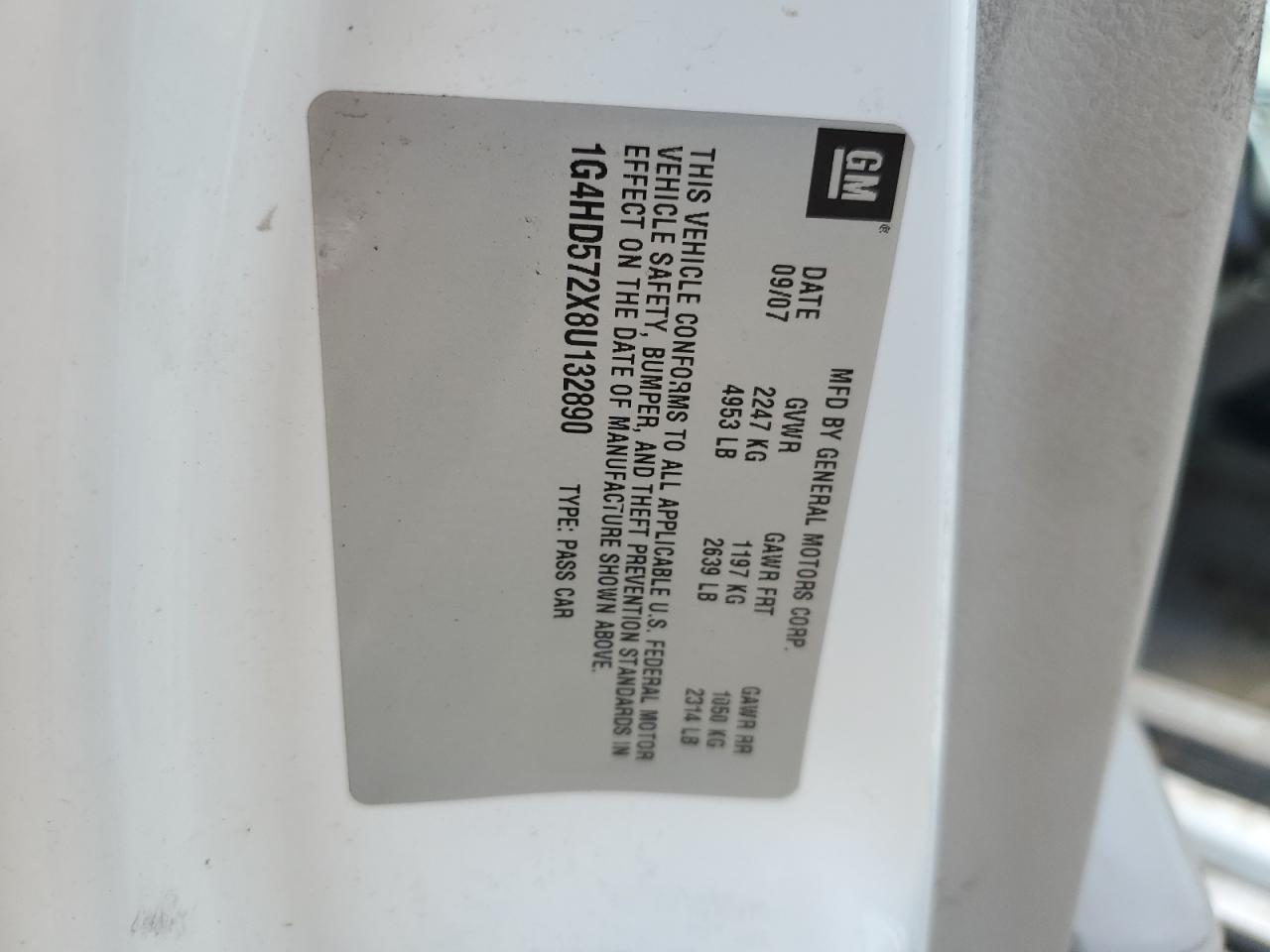 2008 Buick Lucerne Cxl VIN: 1G4HD572X8U132890 Lot: 70116395