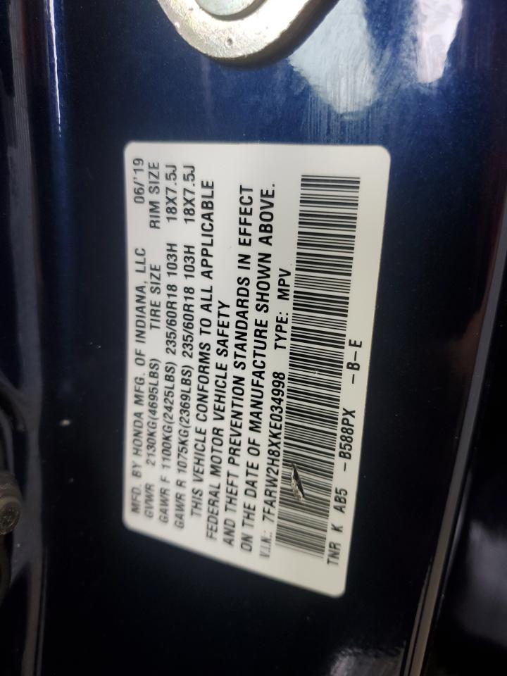 2019 Honda Cr-V Exl VIN: 7FARW2H8XKE034998 Lot: 68020785