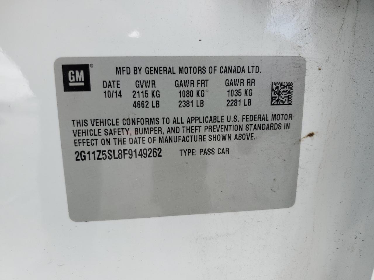 2015 Chevrolet Impala Ls VIN: 2G11Z5SL8F9149262 Lot: 69746445