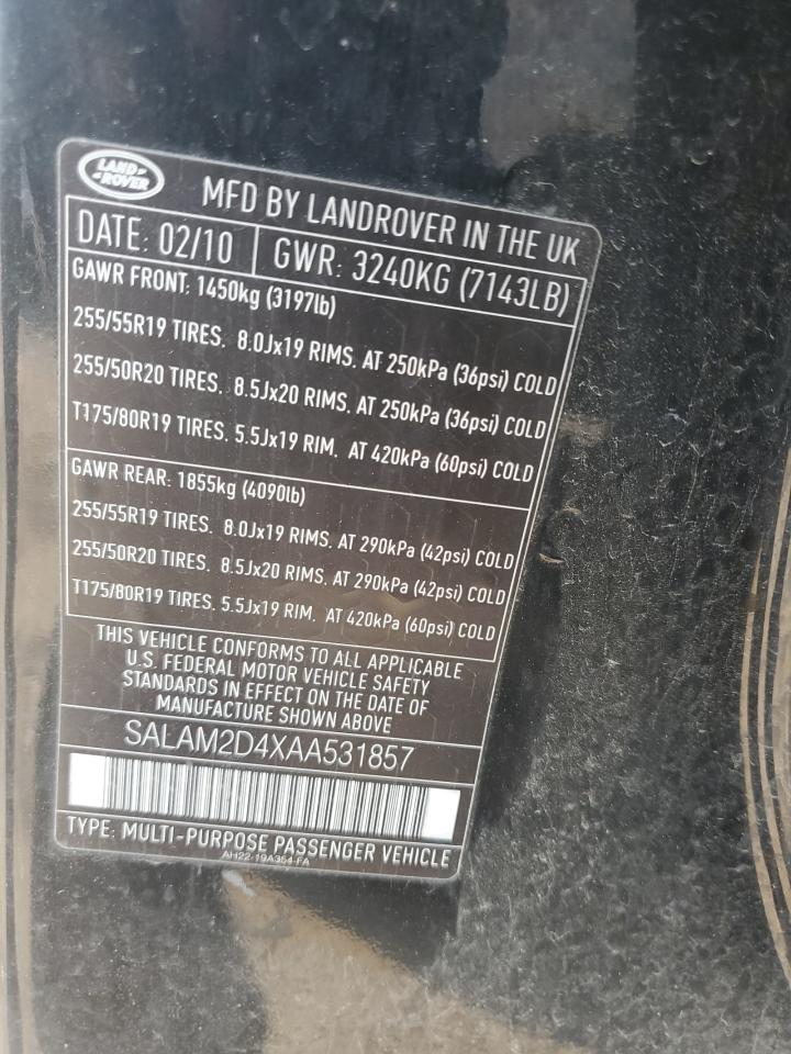 SALAM2D4XAA531857 2010 Land Rover Lr4 Hse Plus