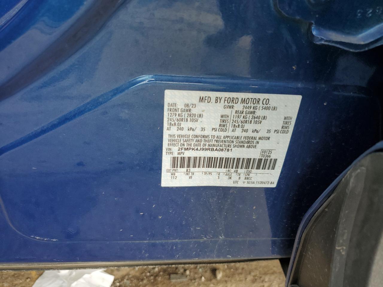 2024 Ford Edge Sel VIN: 2FMPK4J99RBA08781 Lot: 68710705