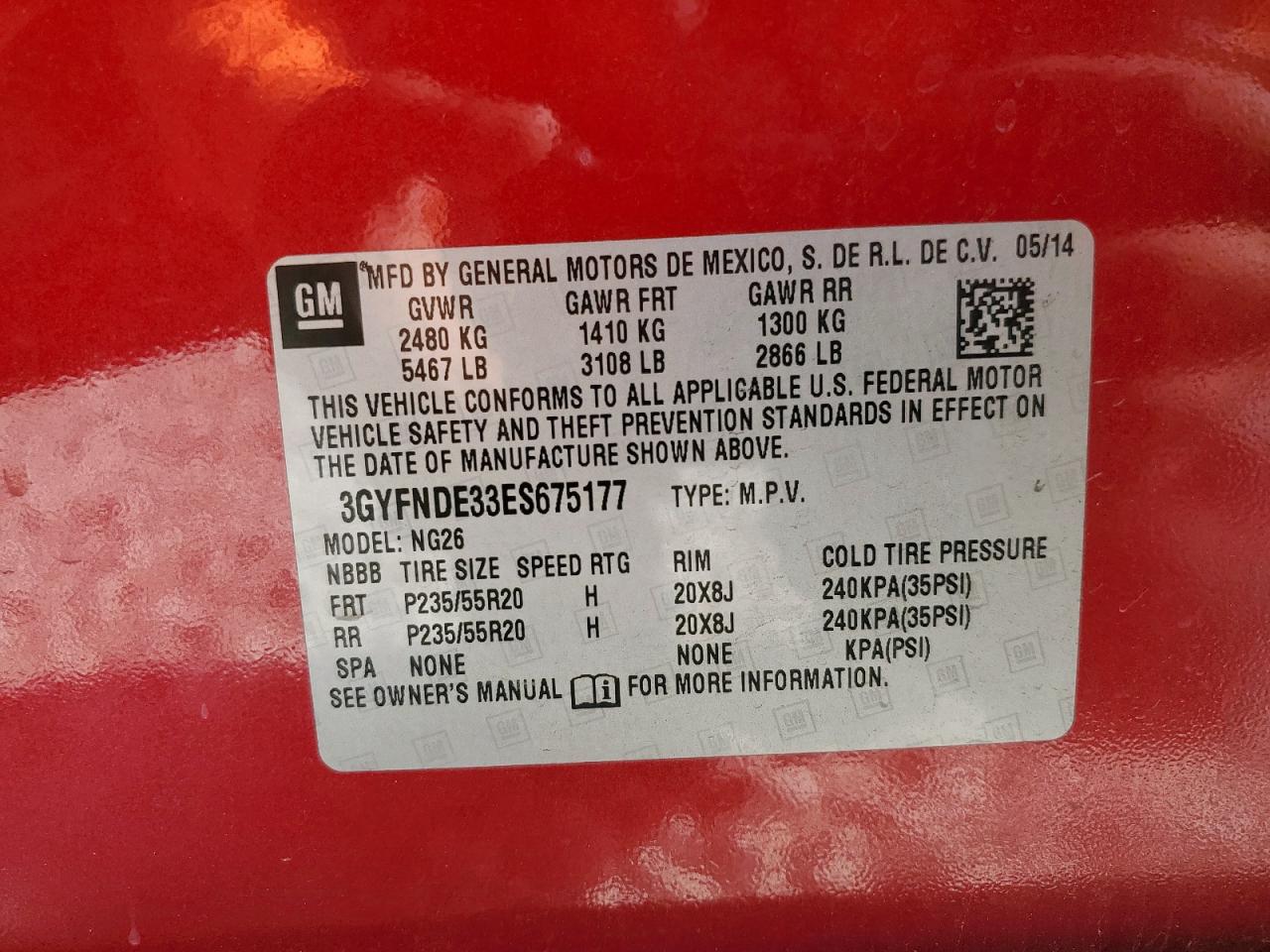 2014 Cadillac Srx Premium Collection VIN: 3GYFNDE33ES675177 Lot: 70951645