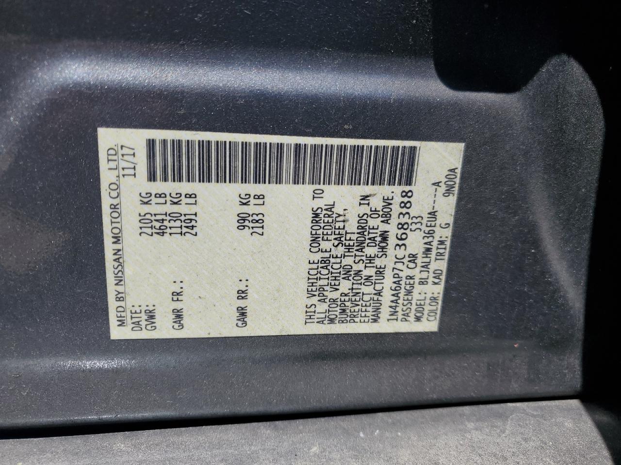 2018 Nissan Maxima 3.5S VIN: 1N4AA6AP7JC368388 Lot: 70103265