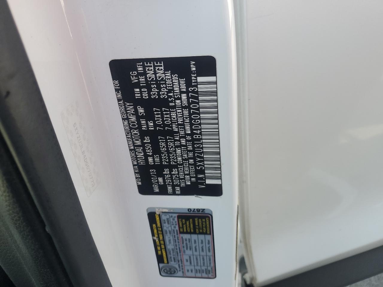 2013 Hyundai Santa Fe Sport VIN: 5XYZU3LB4DG070773 Lot: 70604595