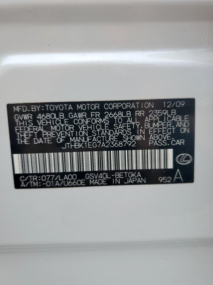 2010 Lexus Es 350 VIN: JTHBK1EG7A2368792 Lot: 67679645