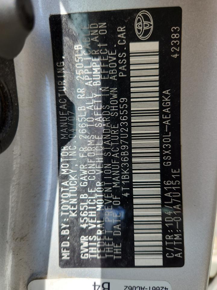 2007 Toyota Avalon Xl VIN: 4T1BK36B97U236559 Lot: 69968895