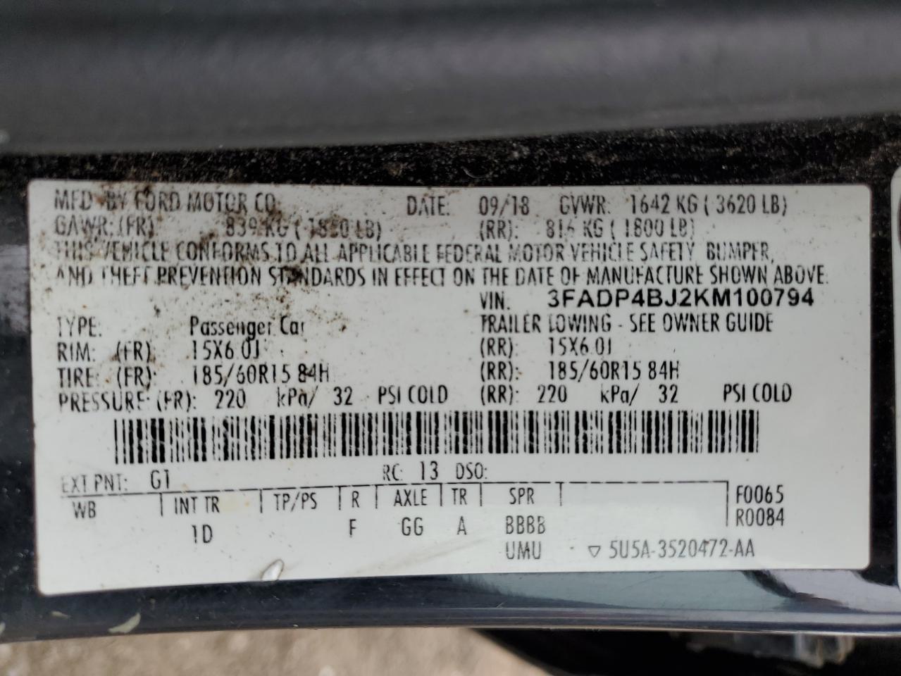 2019 Ford Fiesta Se VIN: 3FADP4BJ2KM100794 Lot: 65011145