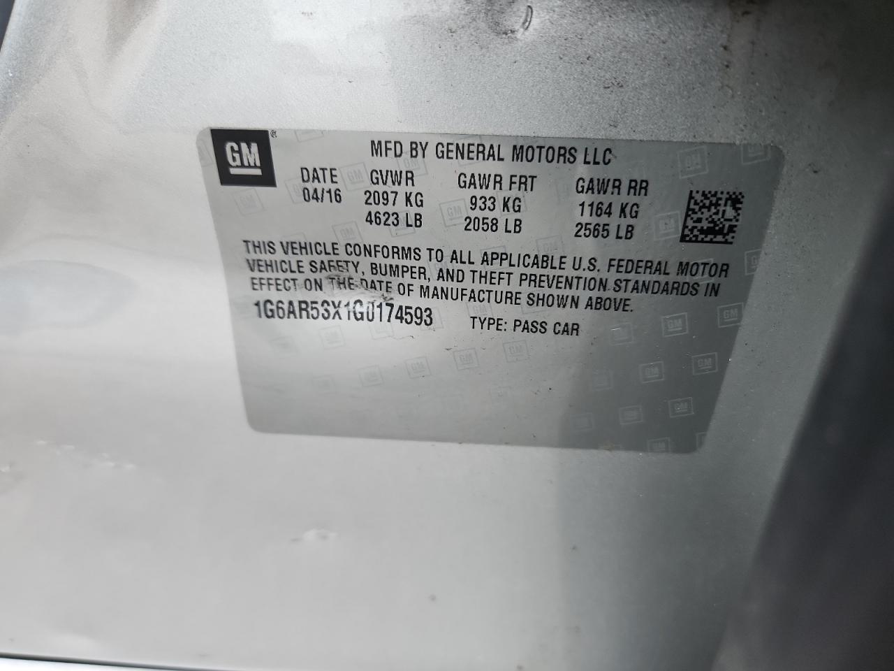 2016 Cadillac Cts Luxury Collection VIN: 1G6AR5SX1G0174593 Lot: 68869955