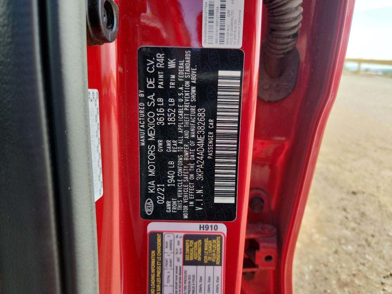 2021 Kia Rio Lx VIN: 3KPA24AD4ME382683 Lot: 70518325